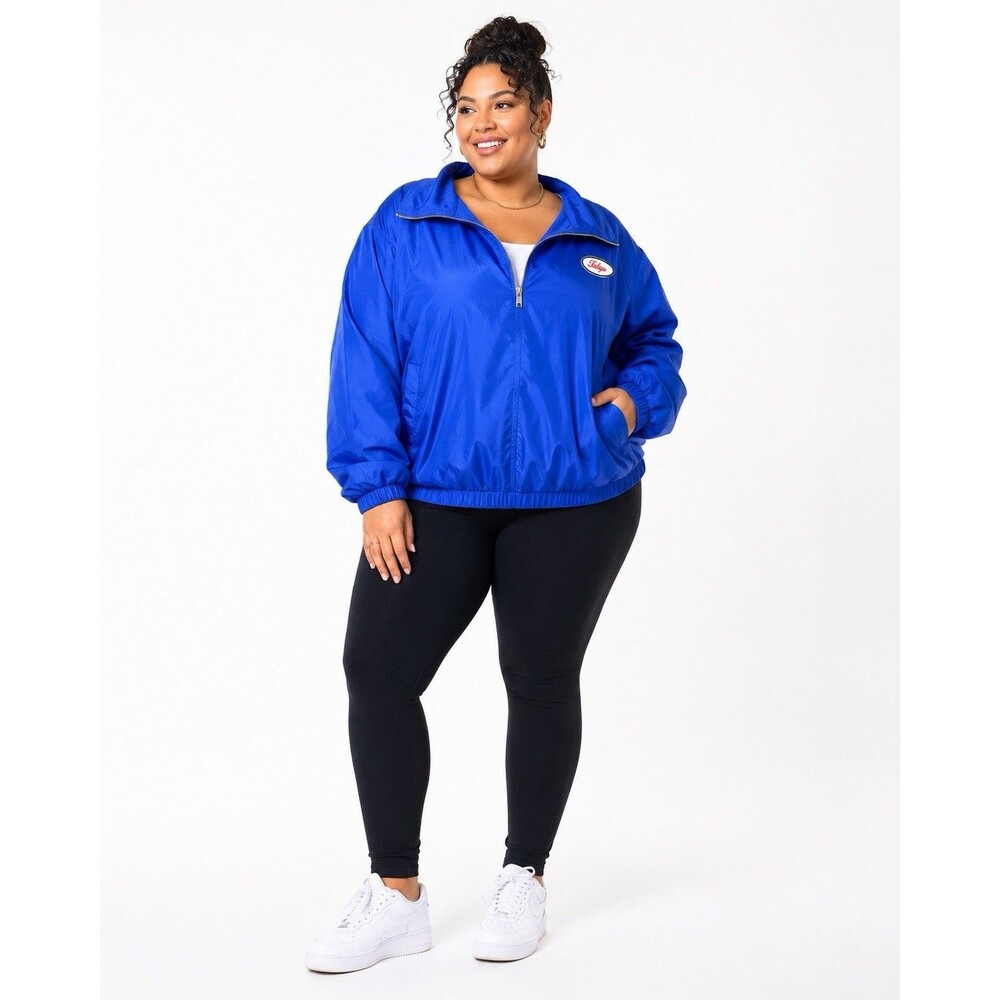 Forever 21 Windbreaker Jacket Tokyo Hooded Plus Size 3X Zip Up Blue Long Sleeves